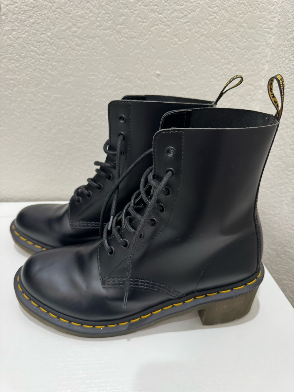 Dr. Martens Clemency Black Leather 8 Eye Boots Womens US 10 Chunky Heel AirWair